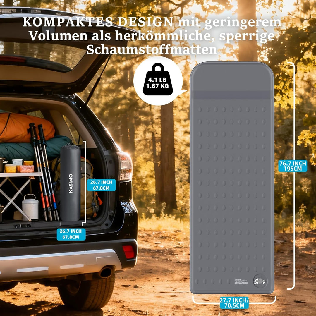 KASIMO Isomatte Selbstaufblasend Camping Matratze, R-Wert 9,5 Ultra-Dicke Memory-Foam Schlafmatte mi