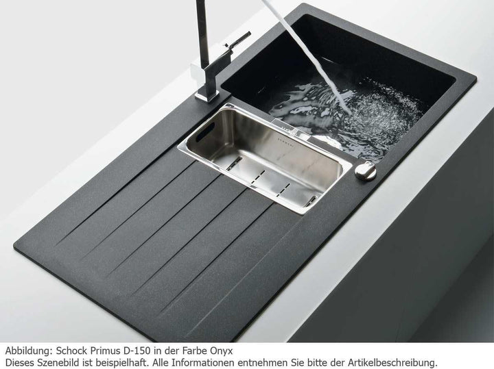SCHOCK Küchenspüle 100 x 50 cm Primus D-150 Nero - CRISTALITE schwarze Granitspüle mit 1 ½ Becken ab
