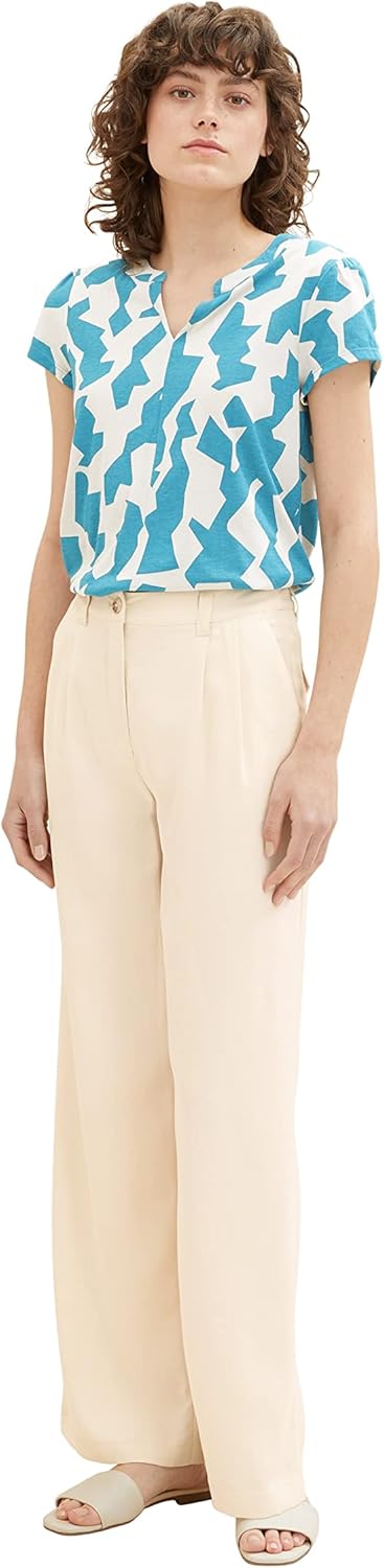 TOM TAILOR Damen Blusen T-Shirt mit Muster S 32146 - Petrol Big Abstract Design, S 32146 - Petrol Bi