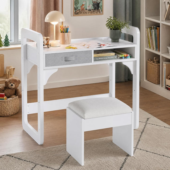 Kinderschreibtisch Mit Stuhl Set, Höhenverstellbarer Kindertisch Mit Stauraum, Ergonomischer MDF Hol