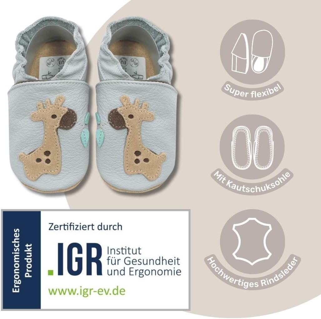 HOBEA-Germany Kitaschuhe Safestep, Kinderhausschuhe, Lederschuhe 26/27 EU Grau Stern Silber, 26/27 E