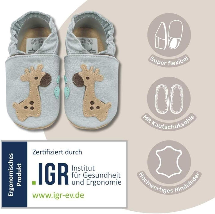 HOBEA-Germany Kitaschuhe Safestep, Kinderhausschuhe, Lederschuhe 26/27 EU Grau Stern Silber, 26/27 E