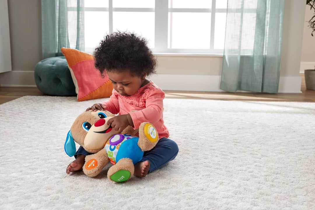 Fisher-Price Lernspass-Hündchen mit drei Stufen | sprechendes Kuscheltier mit Musik als Kinderspielz