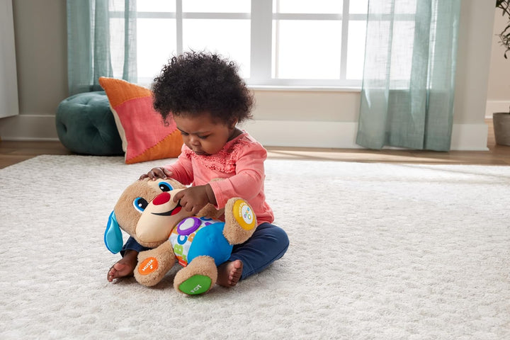 Fisher-Price Lernspass-Hündchen mit drei Stufen | sprechendes Kuscheltier mit Musik als Kinderspielz
