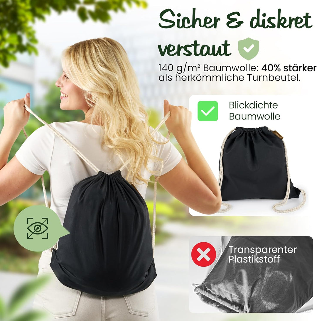 Baumwoll 10er Set Schwarzer Turnbeutel Sportbeutel Zuziehbeutel Gymsack Sack Jute Schule Rucksack, S
