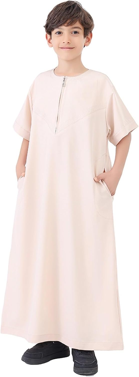 Gebetskleidung für Kinder Junge, Abaya Kinder Kurzarm Kaftan Islamische Arabische Kleidung Langer Is