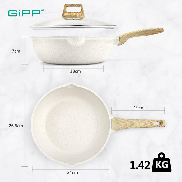 GiPP 24 cm Wokpfanne mit Deckel, Antihaft Pfanne mit Deckel 24cm Hoher Rand, Granit-Antihaftbeschich