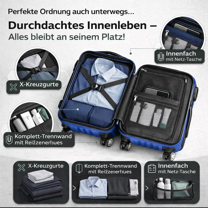 POSH Koffer mittelgross aus ABS - Leichter Hartschalen Trolley 65x45x25 cm - Reisekoffer 62L mit Zah