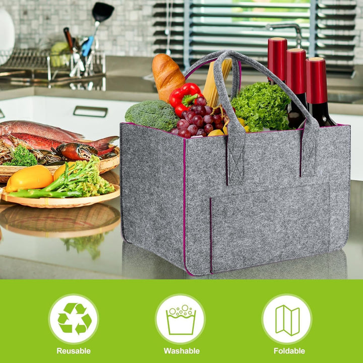 2 Stück 30L Gross Filztasche Einkaufstasche mit Fächern, Faltbar Filztaschen Shopper mit Stabile Hen