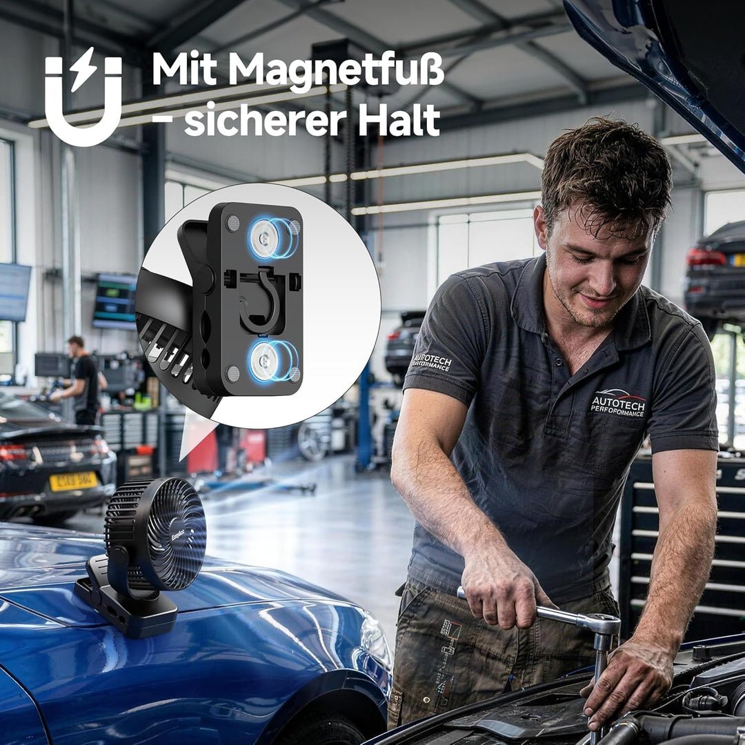 EasyAcc Tragbarer Clip-Ventilator mit LED-Licht und Magnetfuss – 13000mAh USB Wiederaufladbarer Zelt