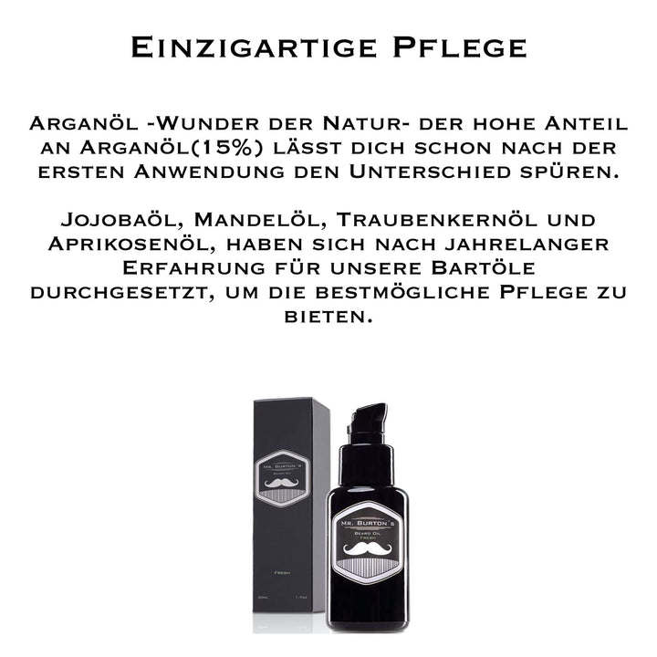 Bartpflege für Männer - Mr. Burton´s Beard Oil - FRESH - 50 ml Bartöl Männer für die Bartpflege -100