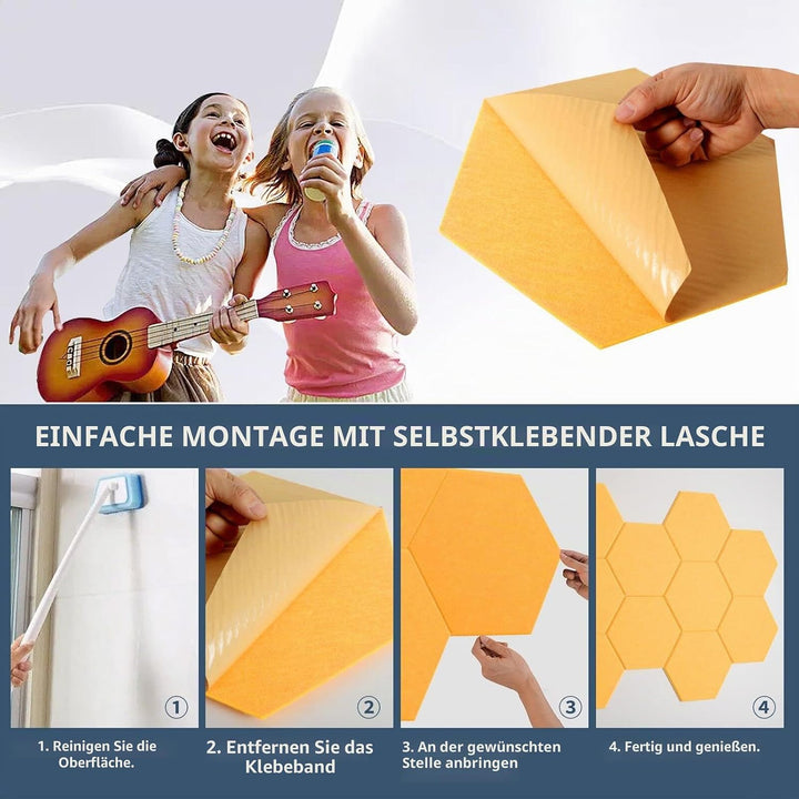 Rdutuok 12 Stück Selbstklebend Akustik Panel,30x26x1cm Hexagon Akustik Absorber Schallschutzplatten