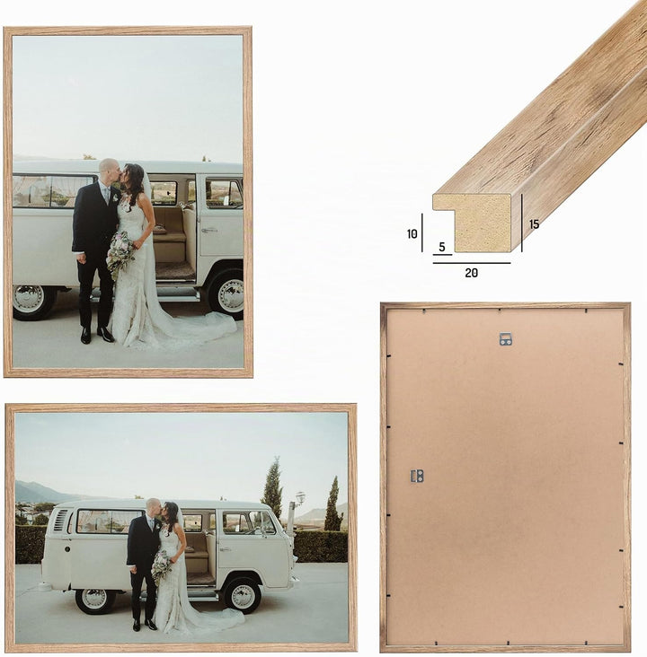 CABBEL 1x Bilderrahmen 60x80 cm Eiche Rahmen 1-Pack | Dokumentenrahmen, Collage, Poster | MDF Holz-P