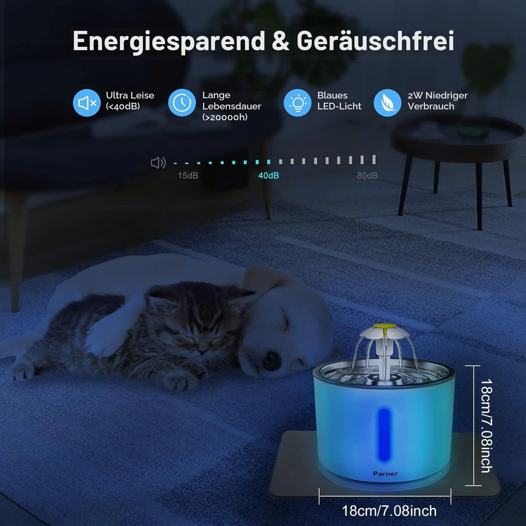 Parner Katzenbrunnen, Trinkbrunnen Wasserspender für Katzen mit Wasserstand Fenster, 2.4L Cat Water