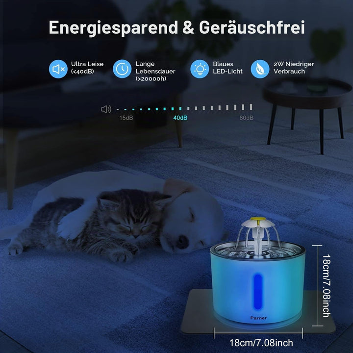 Parner Katzenbrunnen, Trinkbrunnen Wasserspender für Katzen mit Wasserstand Fenster, 2.4L Cat Water