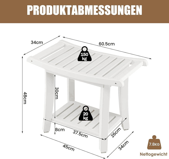 RELAX4LIFE Duschbank, Badezimmerbank mit Ablage Handtuchhalter, Badhocker mit Rutschfesten Füssen, D