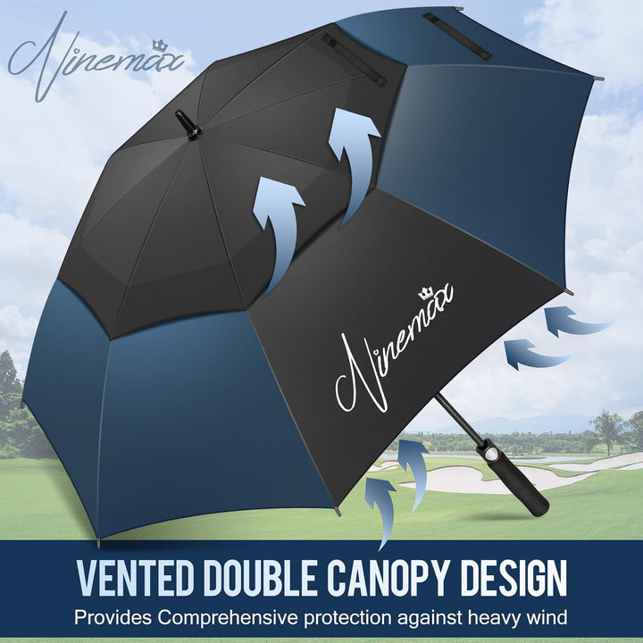 NINEMAX Golf Regenschirm Gross Sturmfest XL/XXL, Grosser Regenschirm Sturmfest Stabil, Golfschirm Gr
