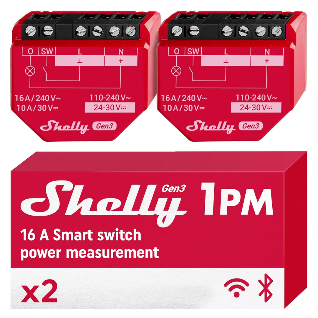 Shelly 1PM Gen3-2 Pack | WLAN Relais-Schalter mit Strommessung - 16A | Lichtsteuerung | Alexa Google