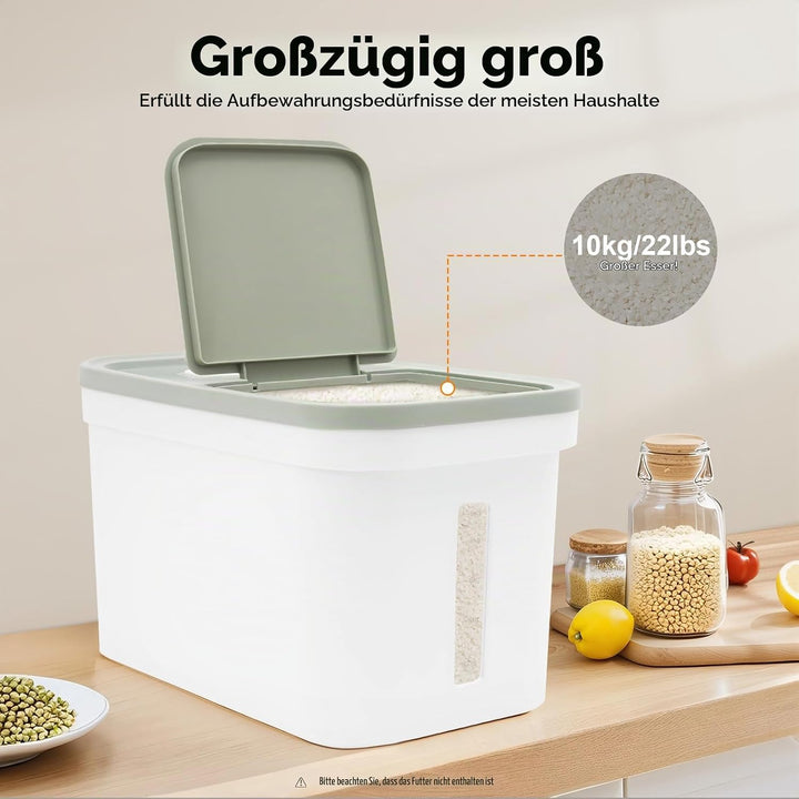 10 kg Reispender Mehl Vorratsbehälter Lebensmittel Insektensicher Reisbehälter Gross Mit Deckel Aufb