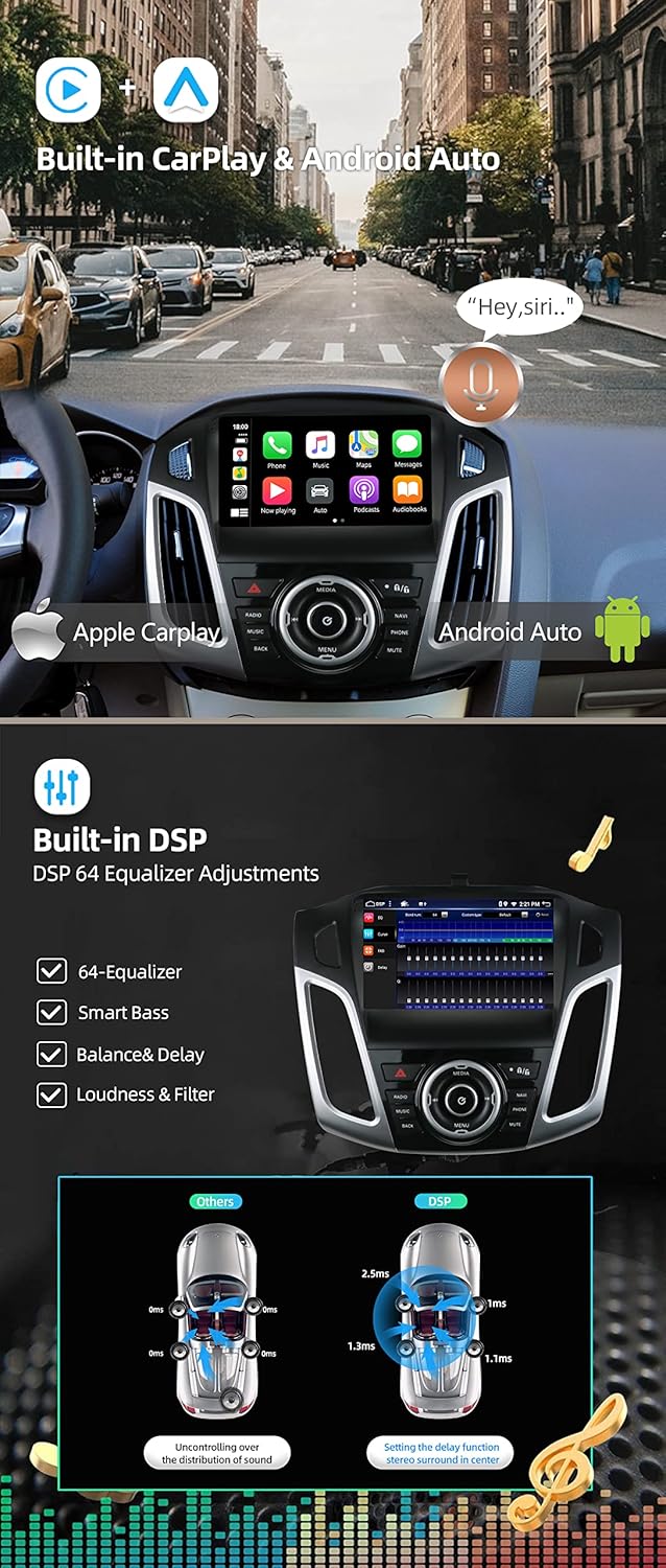 JOYX Android 13 IPS Autoradio Passt für Ford Focus (2012-2017) - [4G+64G] - Eingebaut DSP/Carplay/An