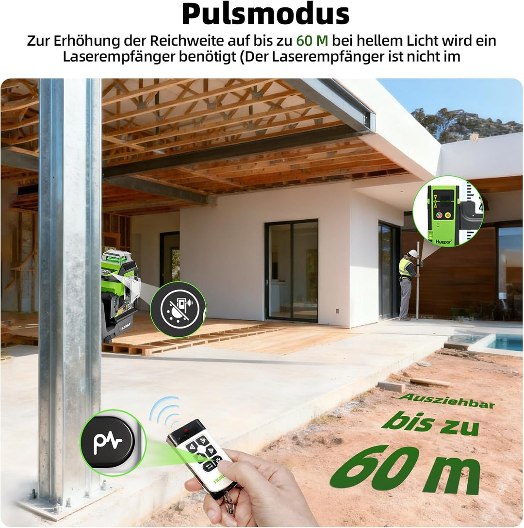 Huepar Verbesserter 360° Laser Wasserwaage mit Elektrische Feineinstellung