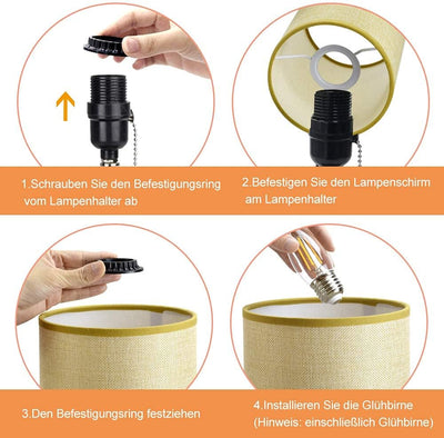 Depuley Nachtischlampen 2-er set, E27 Modern Tischlampe Rund, mit 2 USB+Steckdose, Lampenschirm aus