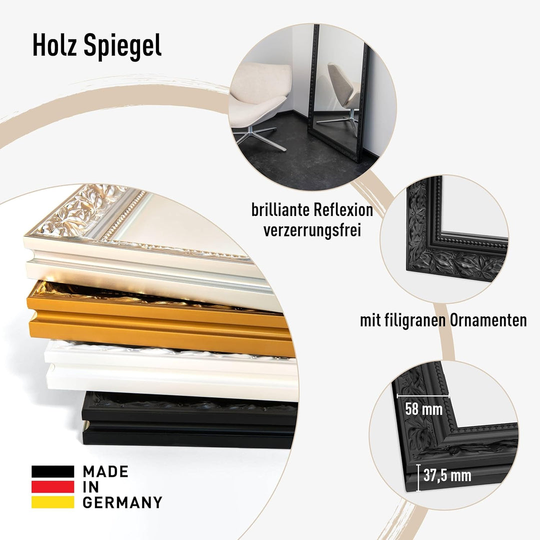 Wandspiegel, 70 x 170 cm, Holz, Schwarz, Ganzkörperspiegel für alle Wohnbereiche, Hoch- & Querformat