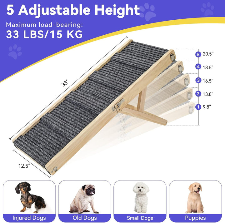 2025 Upgraded Hund Rampe für Couch, Faltbare Hölzerne Kleine Hund Rampe für Bett, 4 Einstellbare Höh