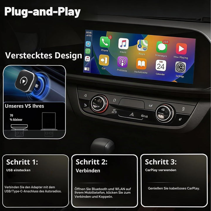 2 in 1 für Apple CarPlay & Android Auto Wireless Adapter, Car Play Adapter Auto für iPhone iOS 10+ &
