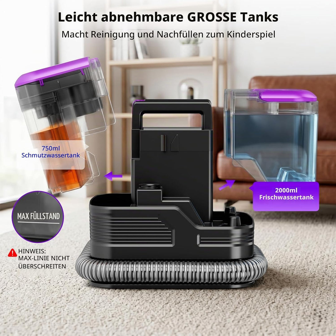 Waschsauger Polsterreiniger Gerät, 600W 21kPa Tragbarer Teppichreiniger Violett, Violett