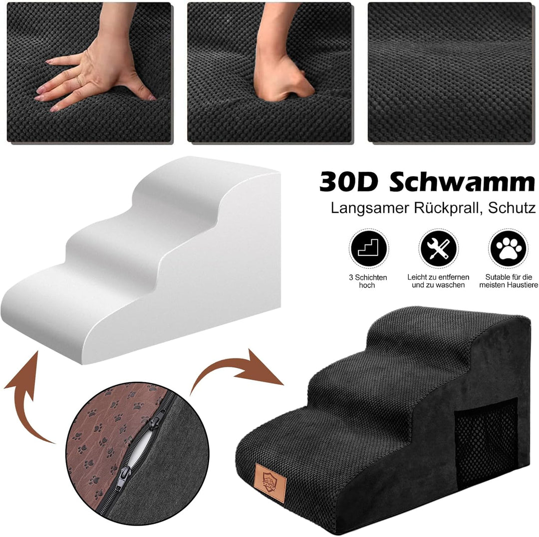 MASTERTOP Hundetreppe 3 Stufen, Hochdichter Schwamm Haustiertreppe Hundetreppe für kleine Hunde, rut