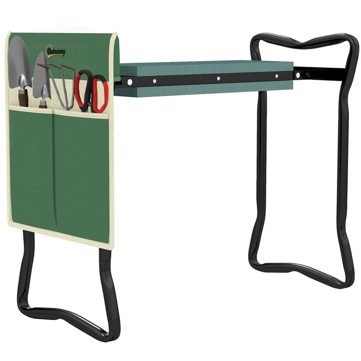 Outsunny Kniebank, Klappbarer Gartenhocker, 2-in-1, Kniehilfe, mit Werkzeugtasche, Eva-Schaumstoff,