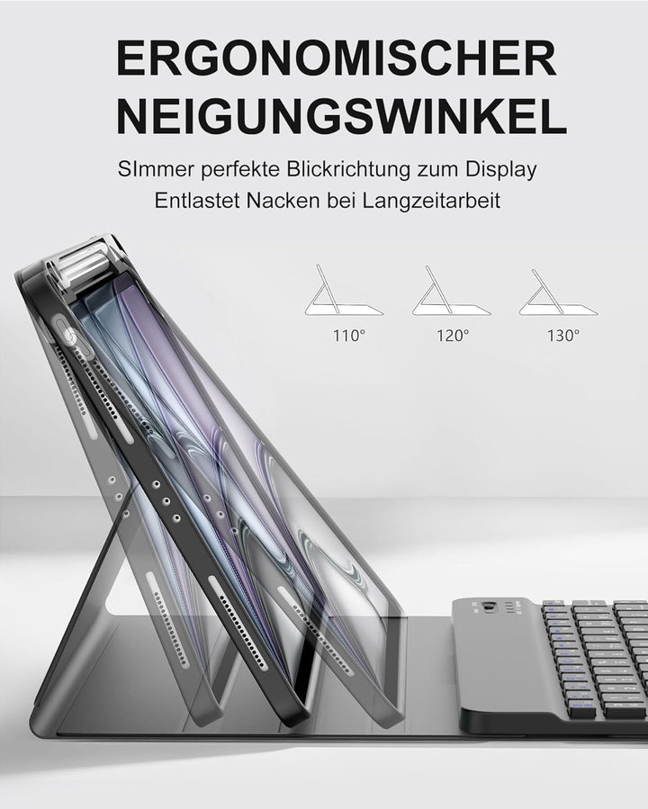 Für iPad Air 11 (2026 M4) Hülle mit Tastatur für 6./7./8. Generation M2/M3/M4, Abnehmbare Bluetooth