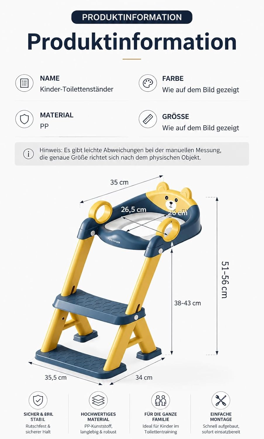 Toilettentrainer für Kinder für Jungen und Mädchen, 2 in 1 Kind Toilettensitz mit Treppe, Spritz und