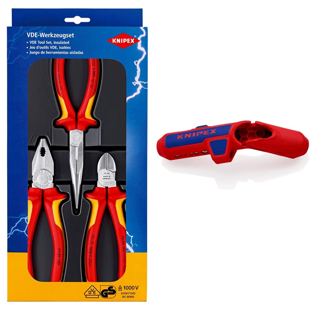 KNIPEX Elektro-Paket 00 20 12 (SB-Karte/Blister) &amp; ErgoStrip Universal-Abmantelungswerkzeug (135 mm)