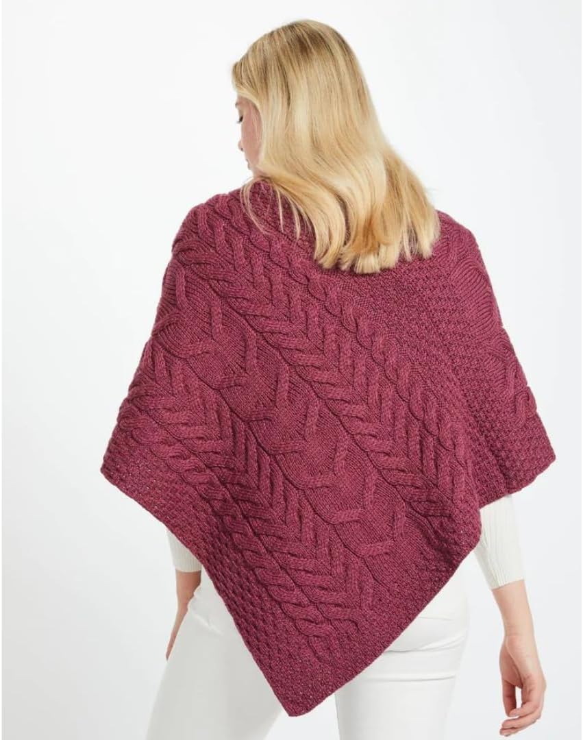 Aran Woollen Mills Superweicher Stilvoll Poncho aus 100% Merinowolle Einheitsgrösse Jam Red, Einheit