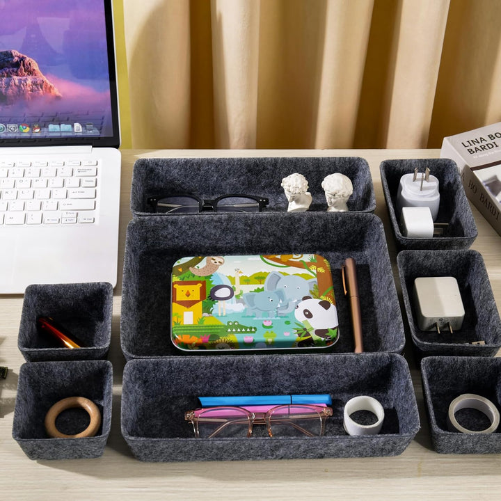 8 x Filz-Schubladen-Organizer-Tablett, flache Schreibtisch-Schmuck-Aufbewahrungsbox, spart Platz auf
