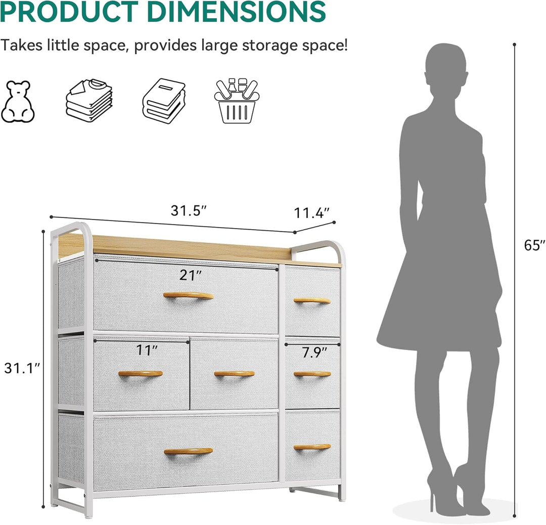 YITAHOME Kommode mit Schubladen, Schrank mit 7 Schubladen aus Stoff, Aufbewahrungskommode Industrial