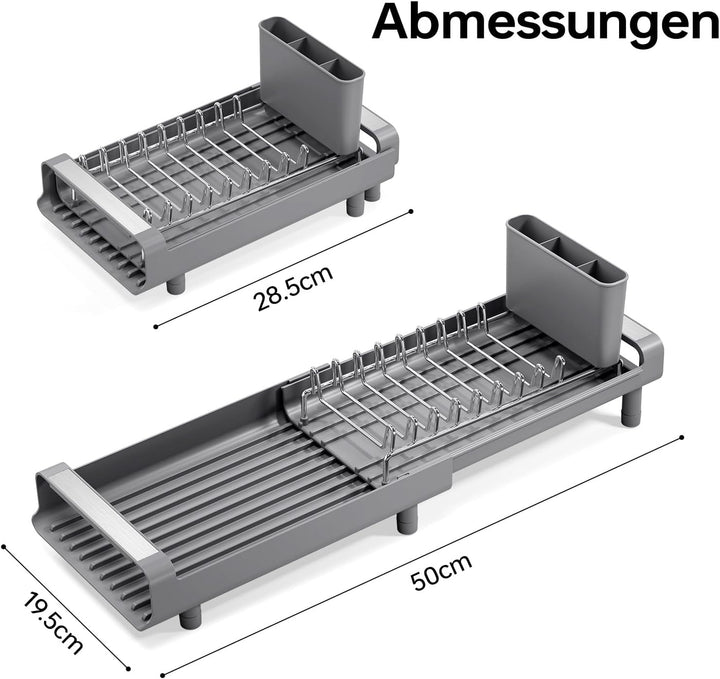 KINGRACK Kleines Abtropfgestell | Ausziehbar, Edelstahl, Rostfreier Geschirrständer für die Küche Gr