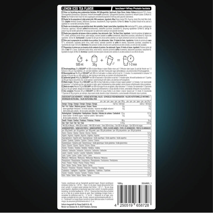 ESN ISOCLEAR Whey Isolate Protein Pulver, 1000g, Lemon Iced Tea, Proteinlimo mit fruchtig leckerem G