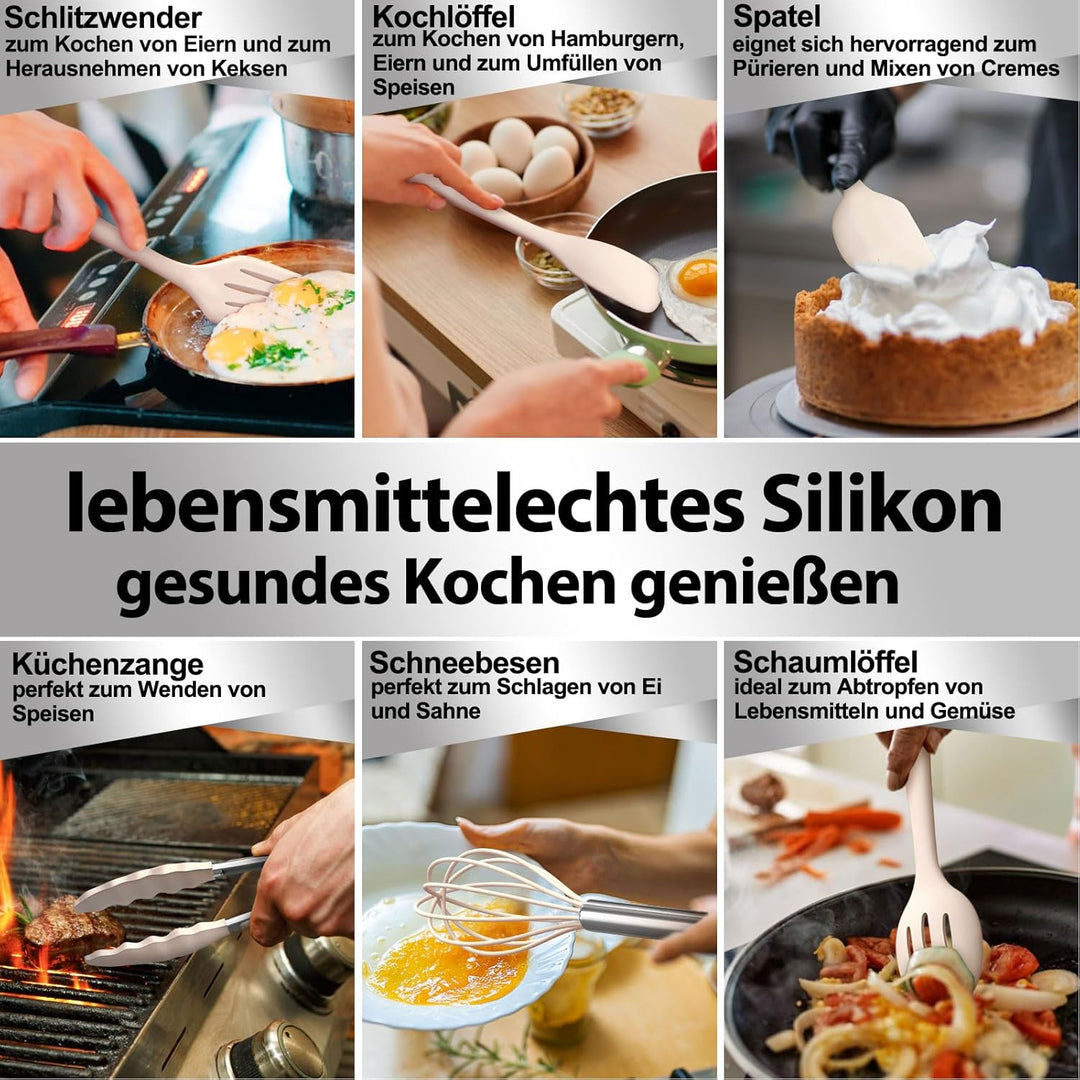 Silikon Küchenhelfer Set, 22 Stück Kochutensilien Kochgeschirr, Hitzebeständiger Kochbesteck Set mit