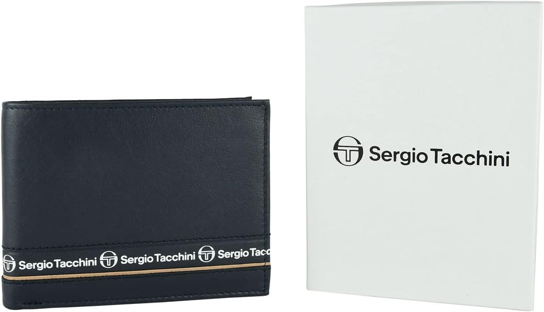 Sergio Tacchini Herren Brieftasche in echtem Leder, dünn mit Trägern Blau 019, Blau 019