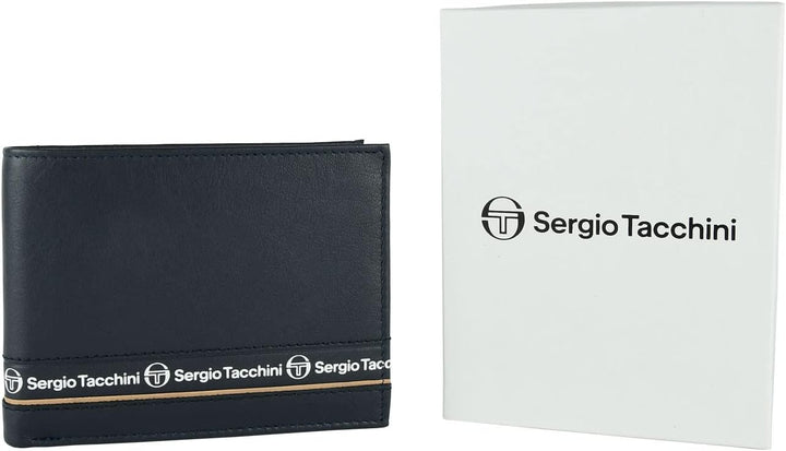 Sergio Tacchini Herren Brieftasche in echtem Leder, dünn mit Trägern Blau 019, Blau 019
