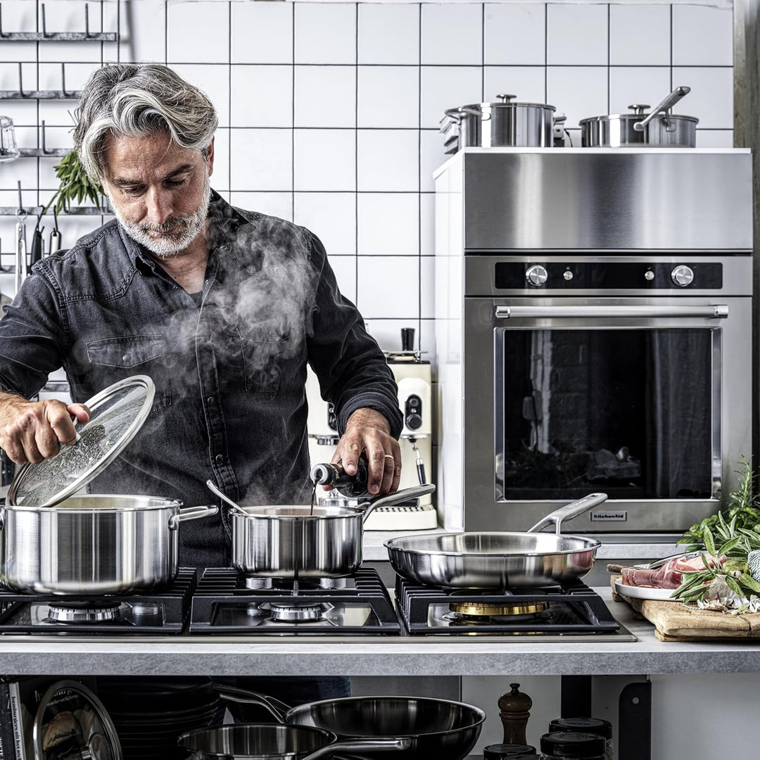 KitchenAid MultiPly 3PLY Stainless Steel PFAS-freier Wok mit Glasdeckel, 28 cm/3,57 L, Dreifach, Mul