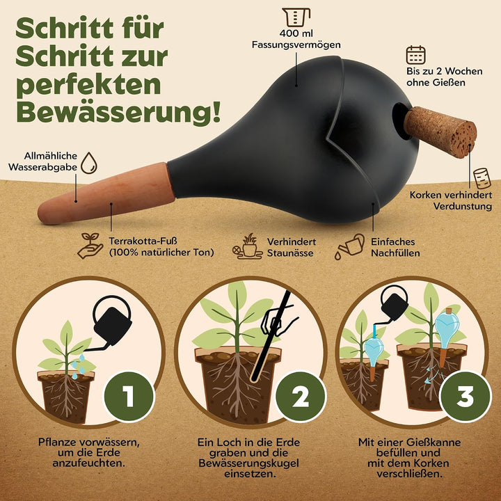 Bewässerungskugeln - XL (400 ml) - automatische Pflanzen Bewässerung - Wasserspender Pflanzen - Tonk