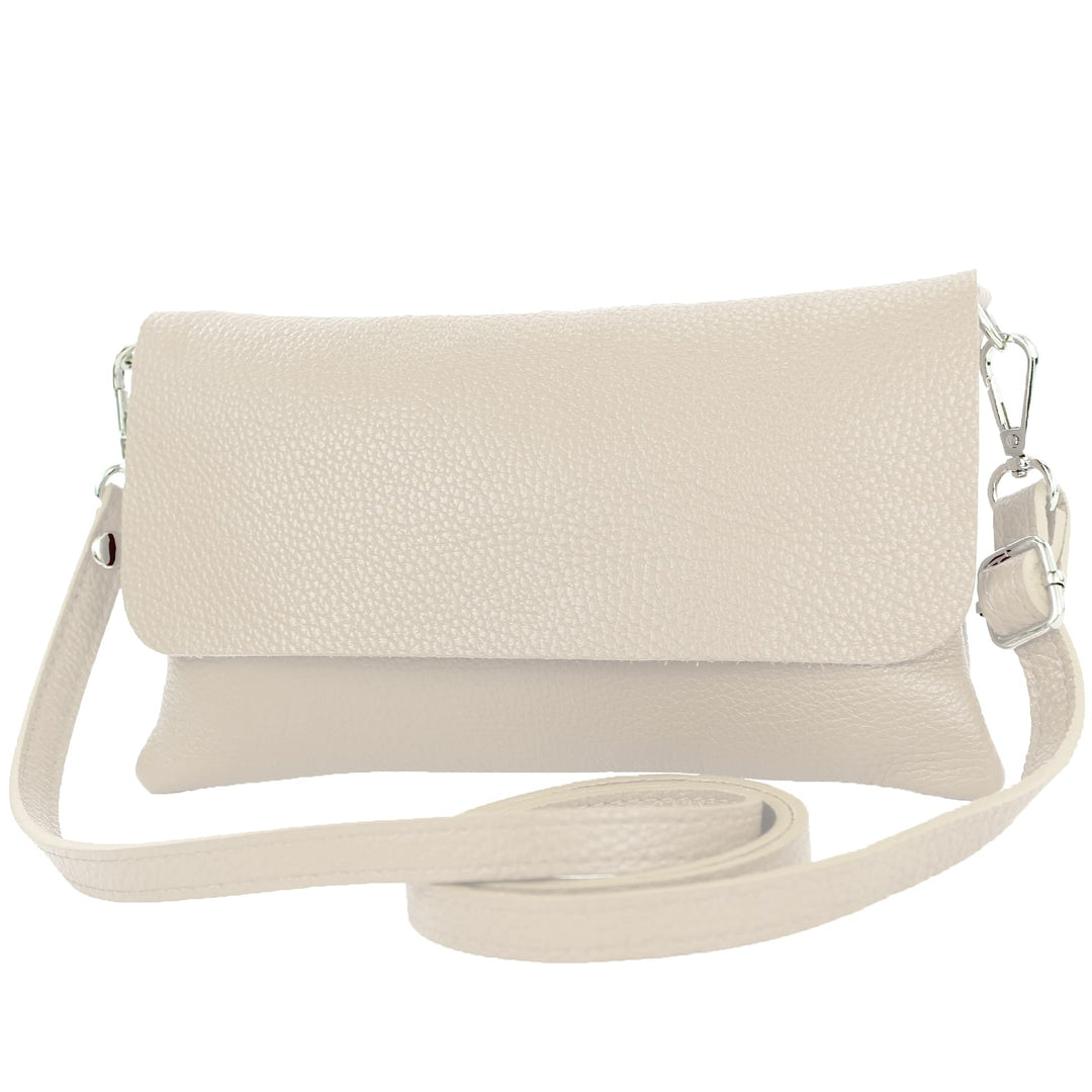 modamoda de - T226 - ital. Leder Clutch Umhängetasche Klein Small Cremebeige, Cremebeige