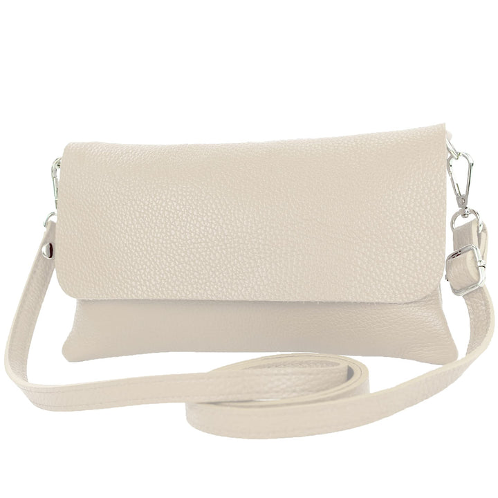 modamoda de - T226 - ital. Leder Clutch Umhängetasche Klein Small Cremebeige, Cremebeige