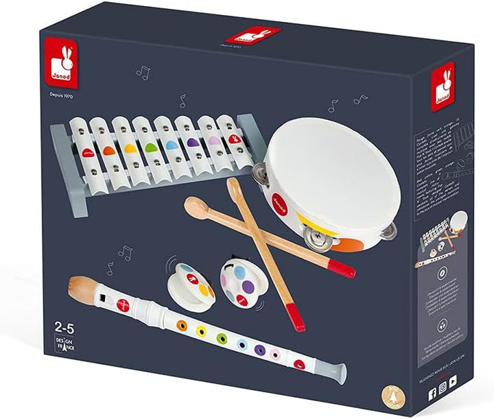 Janod - Confetti Holz-Musikset mit 4 Instrumenten, Musikinstrument für Kinder, Spielzeugnachbildung