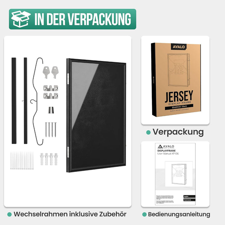 Avalo Trikotrahmen - Bilderrahmen 80x60 cm für Fussballtrikot - aufklappbar | Trikot Bilderrahmen fü