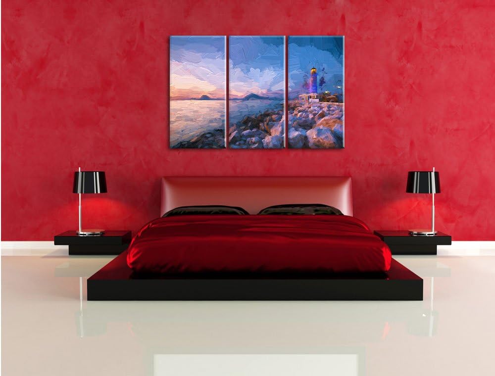 Pixxprint Leuchtturm als Leinwandbild/Grösse: 3 Teilig (120x80) cm/Wandbild/Kunstdruck/fertig bespan